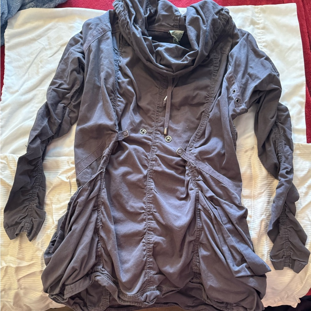 RYU Anthropologie Grey ruffled jacket size Medium